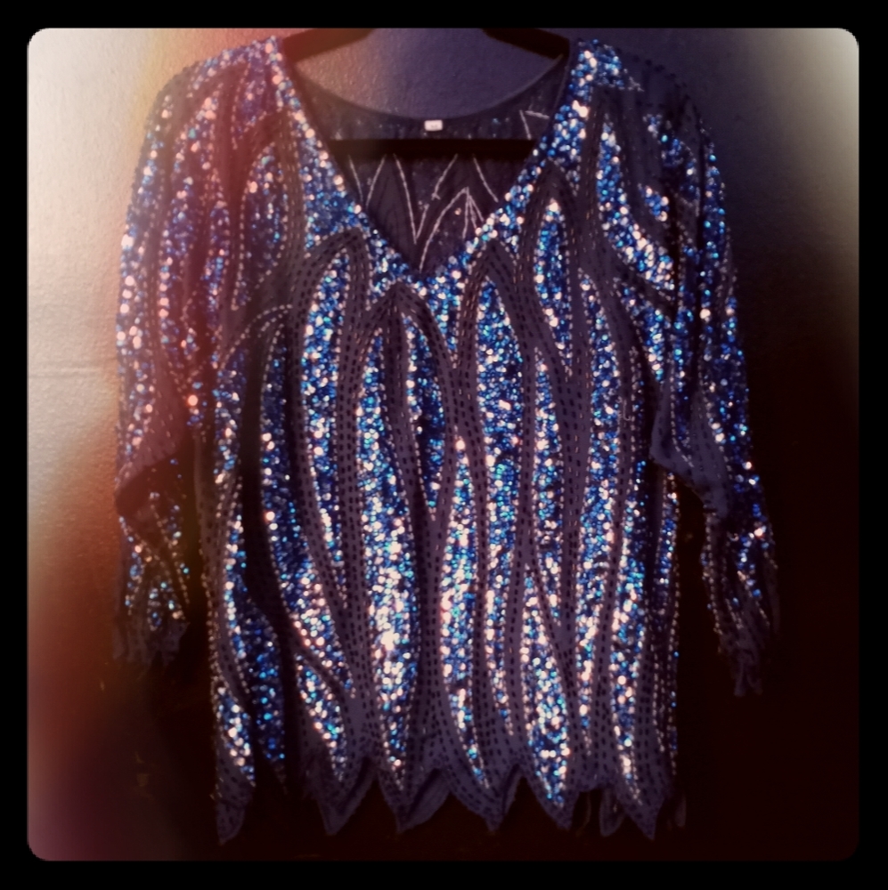 Blue flame sequin top